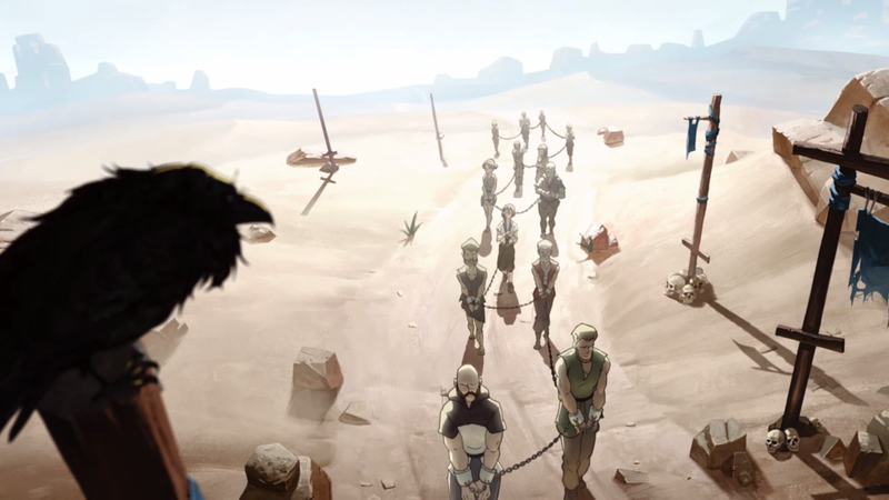 A screenshot from the game’s opening cinematic, which is full of stunning art.